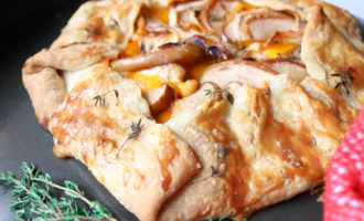 Apple Chicken Cheddar Galette with thyme on the side