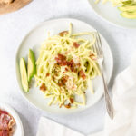 Avocado Bucatini with shallots and prosciutto