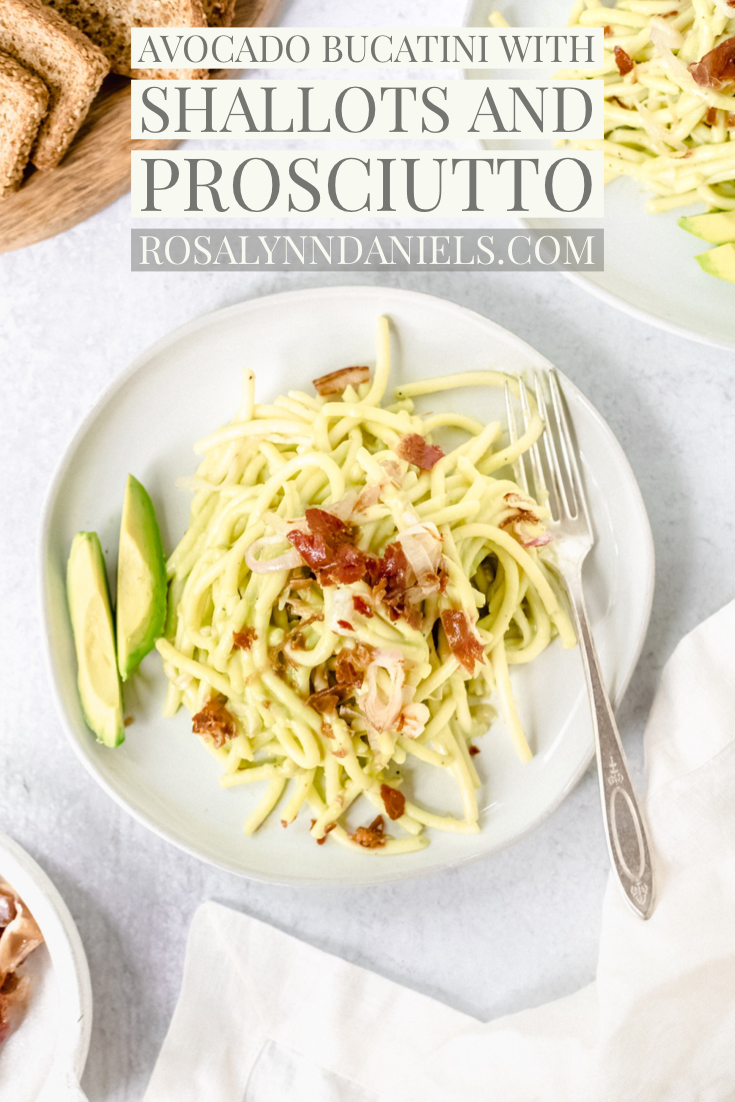 Avocado Bucatini with Shallots and Prosciutto