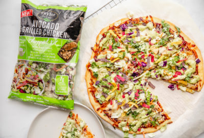 BBQ Pizza topped with Taylor Farms Avocado Grilled Chicken Kit