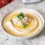 lemon hummus with butter poached crab