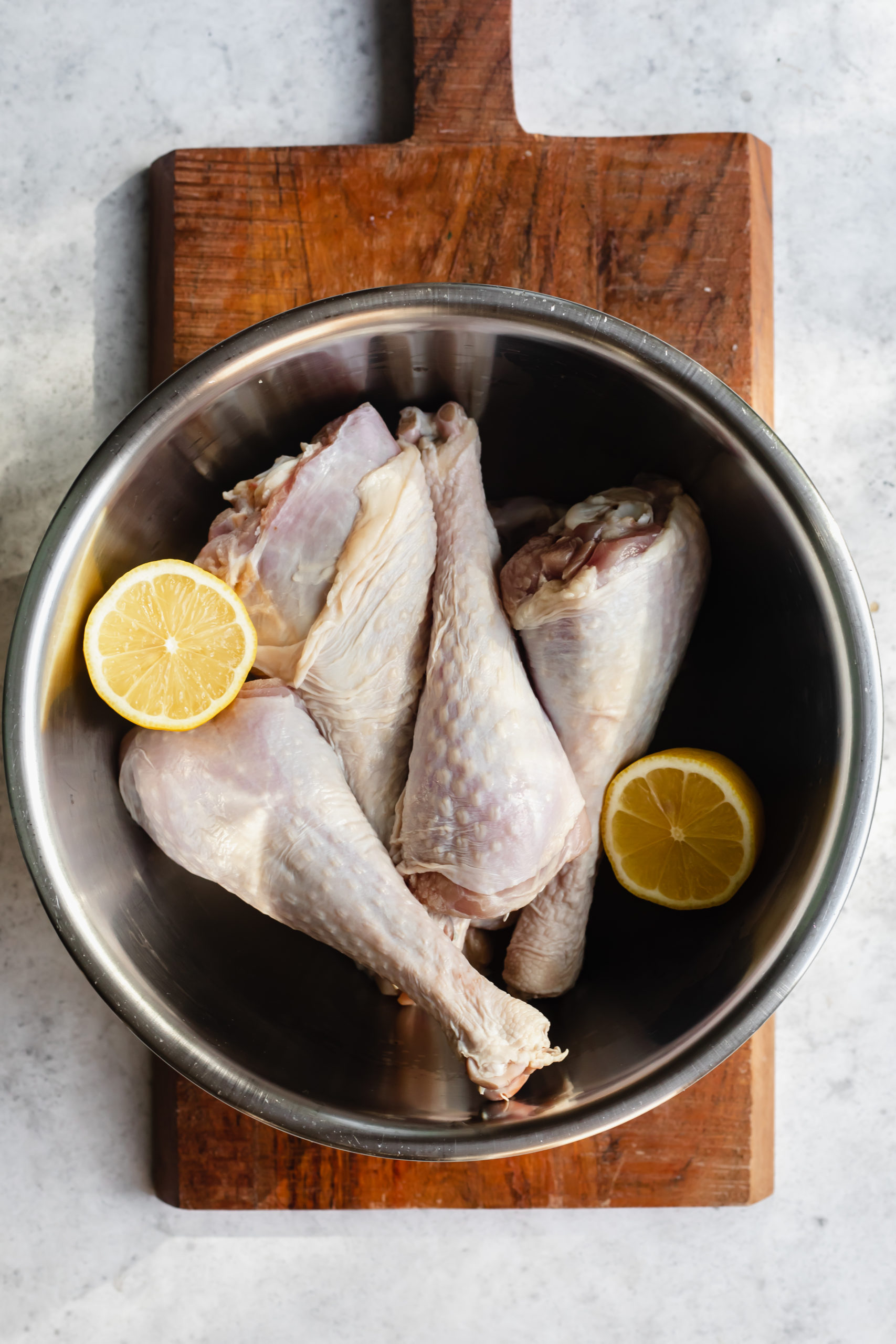 Turkey drumsticks in large stock pot